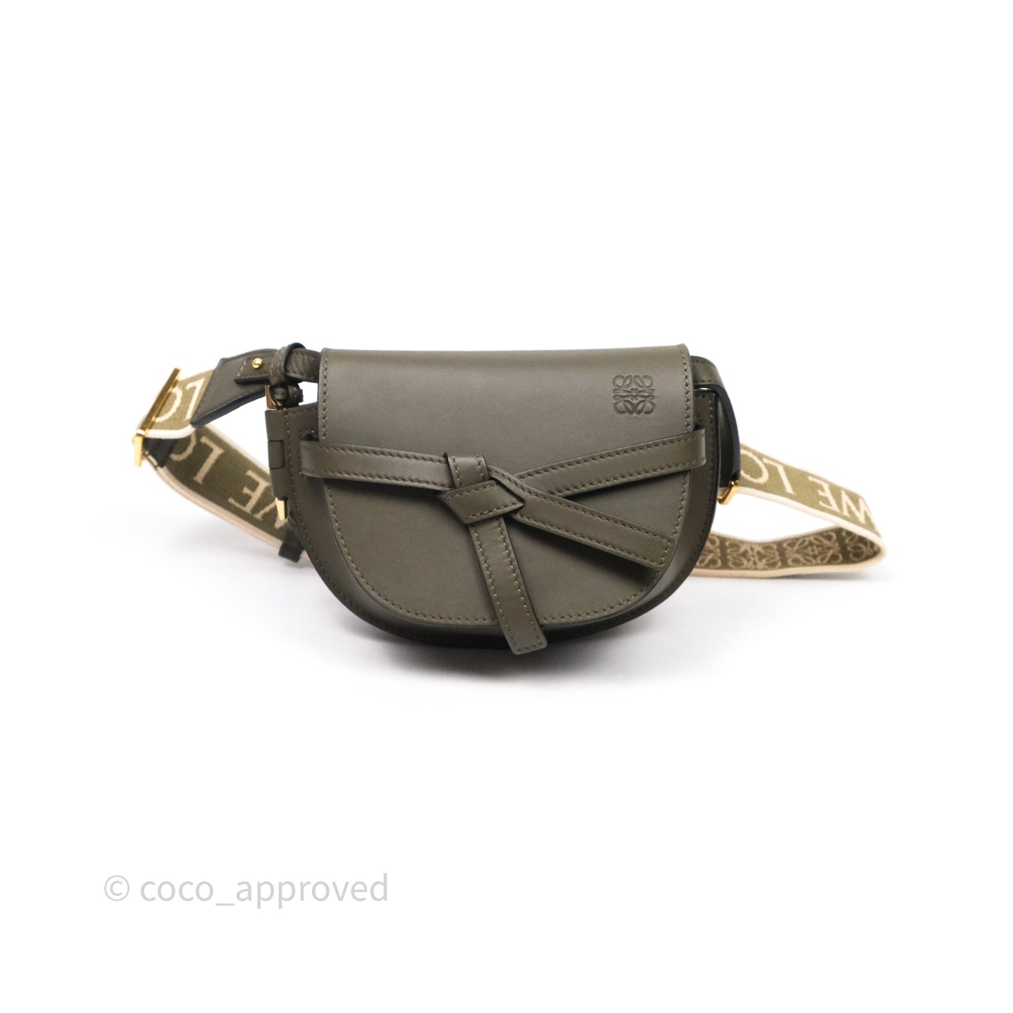 Loewe Mini Gate Dual Bag Soft Calfskin & Jacquard Strap Autumn Green