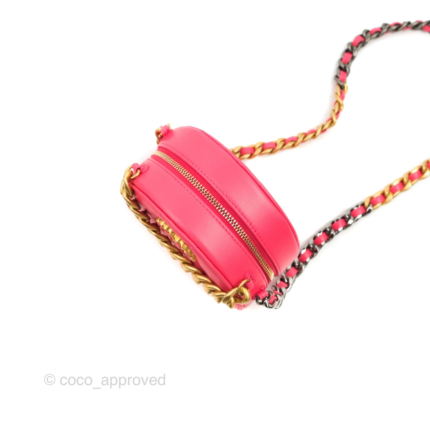 Chanel 19 Round Clutch With Chain Dark Pink Mixed Hardware