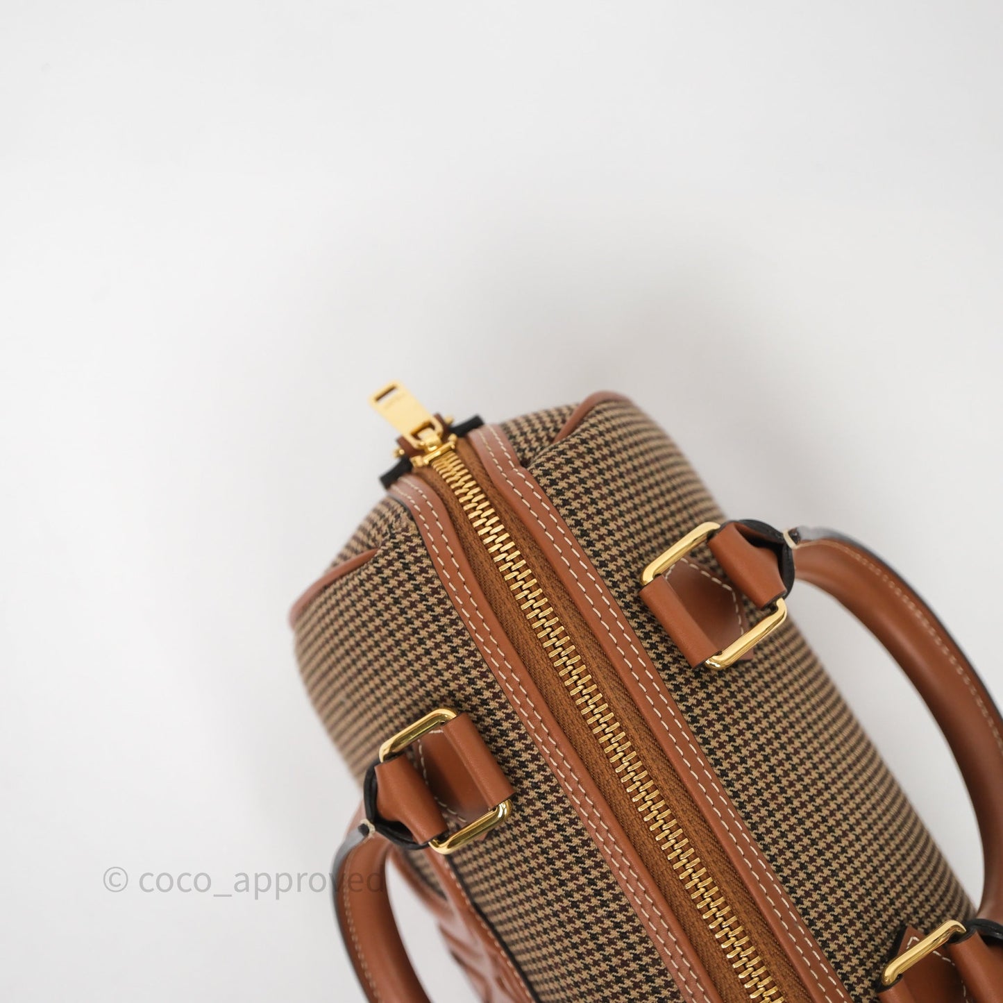 Celine Small Brown Houndstooth Boston Cuir Triomphe Tan Smooth Calfskin Bag