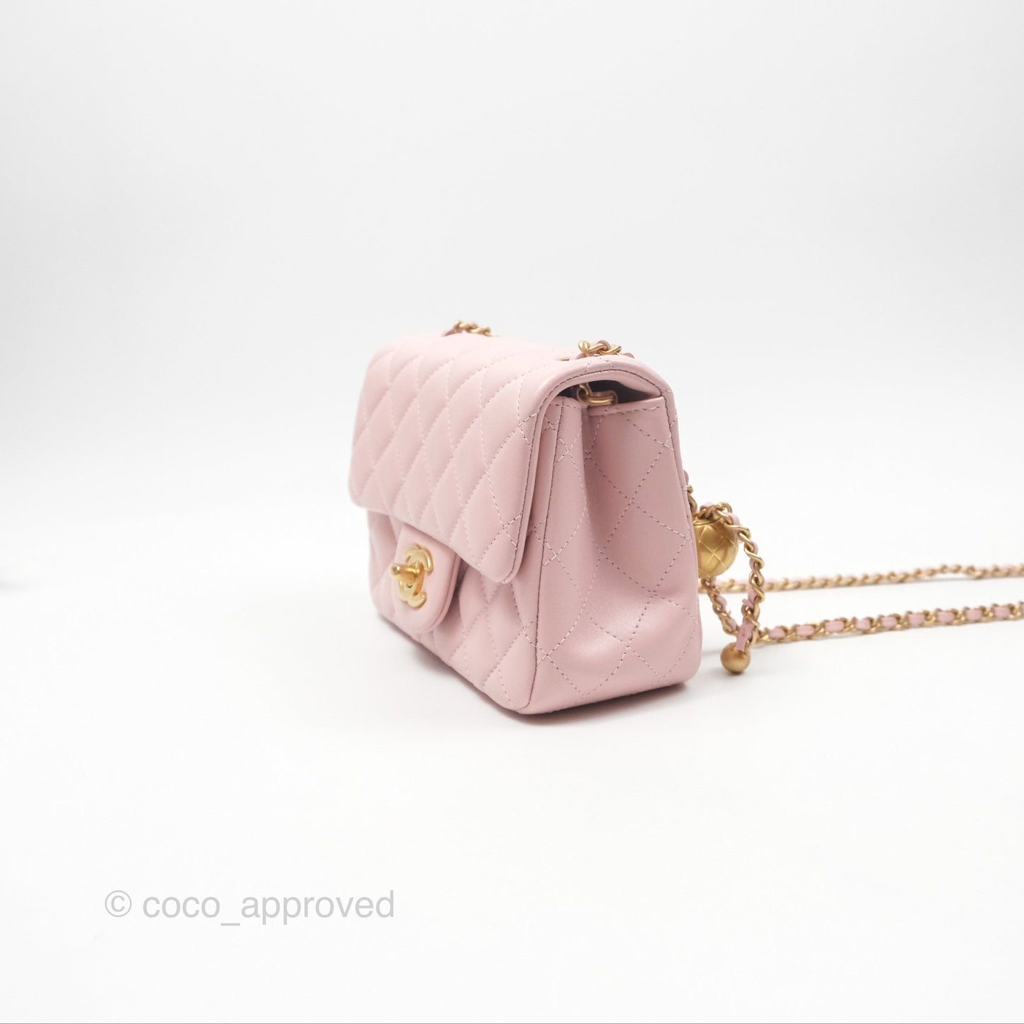 Chanel Pearl Crush Mini Square Quilted Light Pink Lambskin Aged Gold Hardware
