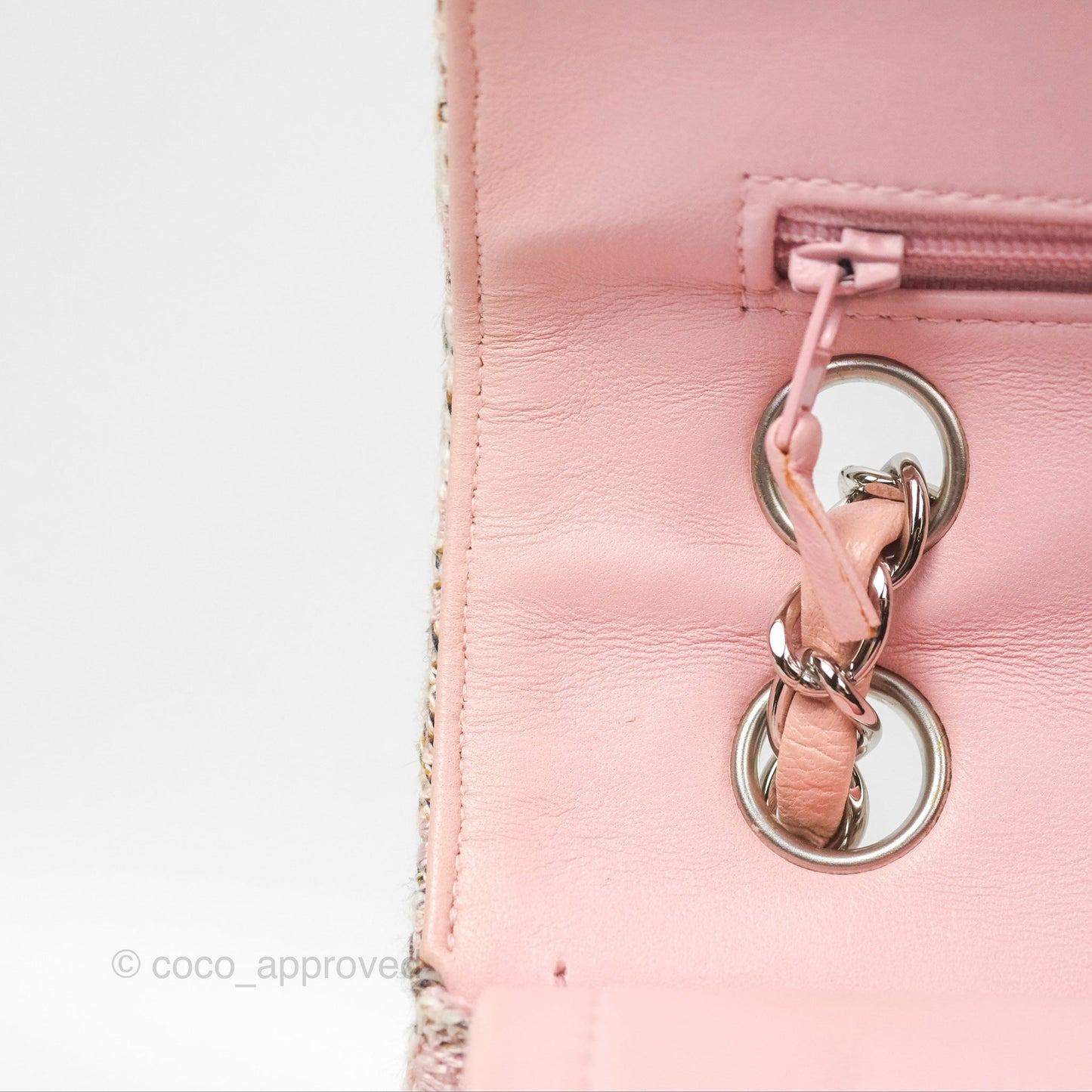 Chanel Classic M/L Medium Flap Quilted Pink Tweed Silver Hardware