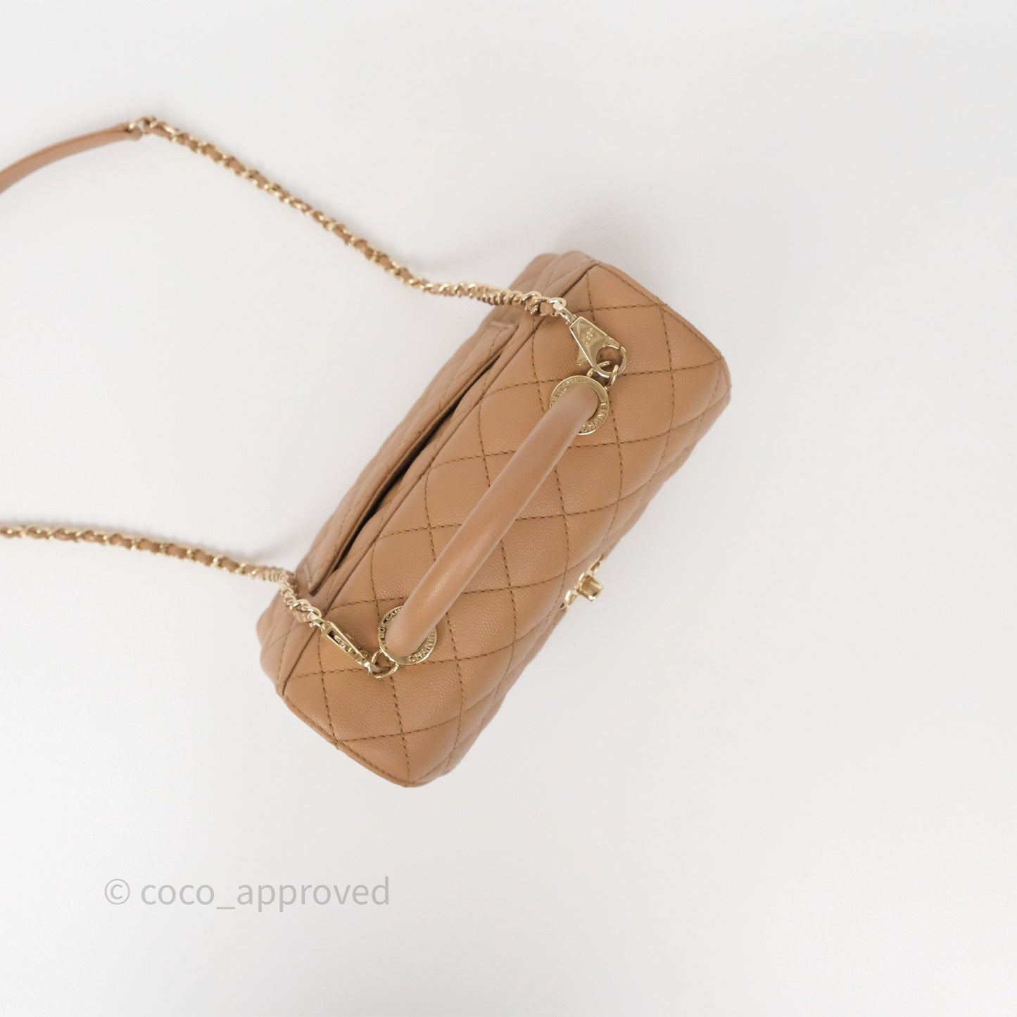 Chanel Small Coco Handle Quilted Beige Caviar Gold Hardware