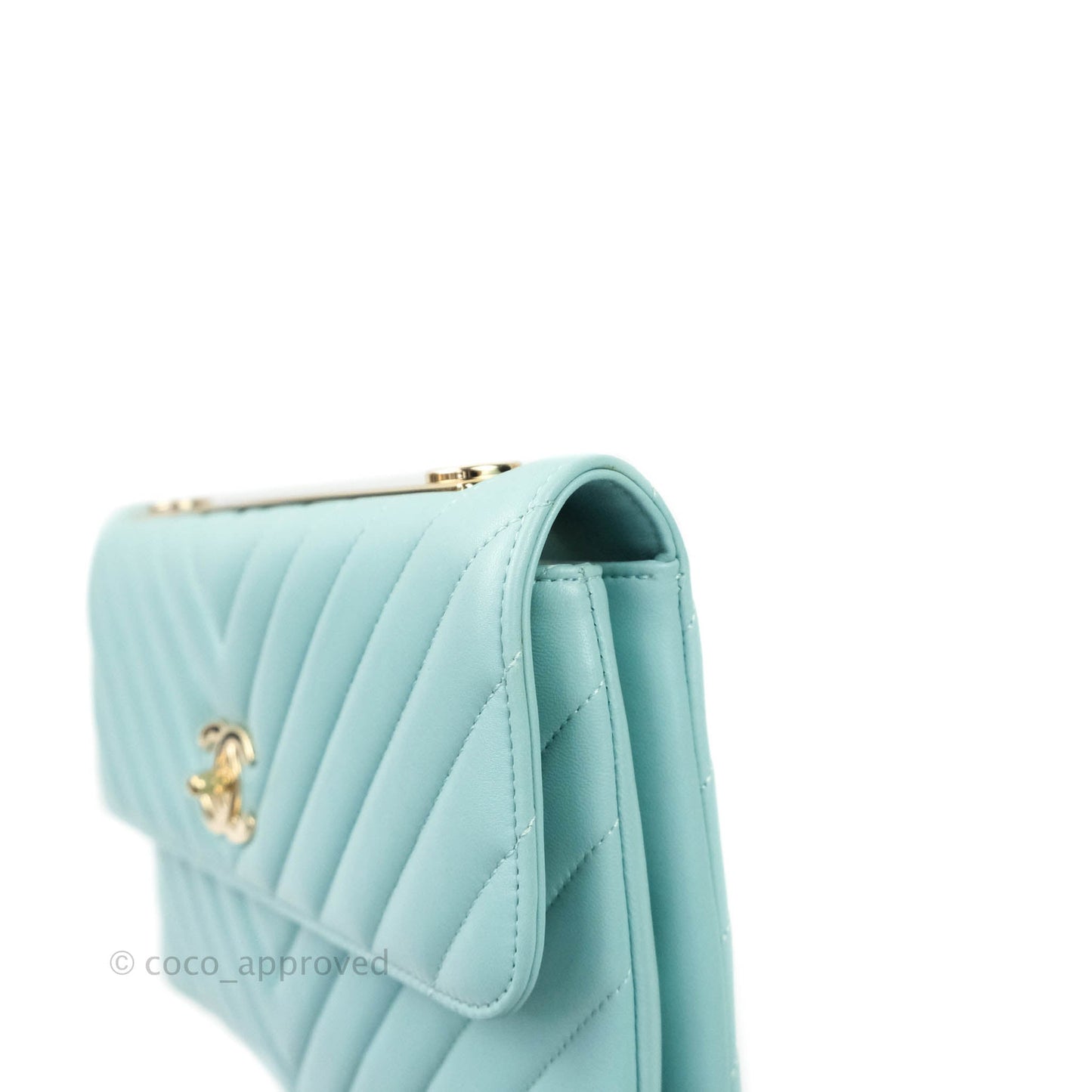 Chanel Trendy CC Chevron Lambskin Flap Bag Tiffany Blue Gold Hardware