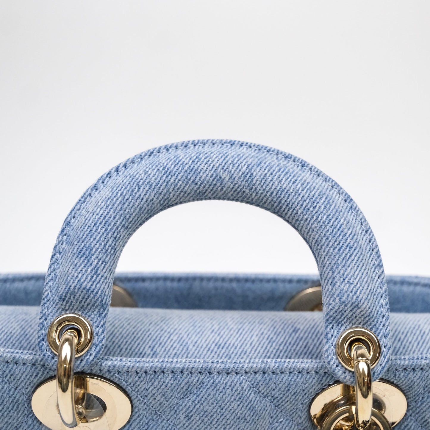 Christian Dior Small Lady D-Joy Bag Washed Blue Denim Cannage Gold Hardware