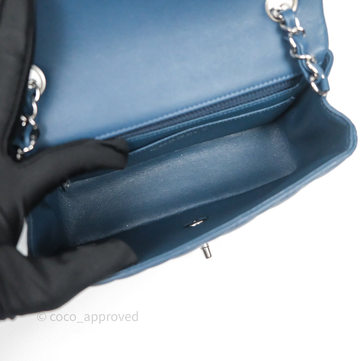 Chanel Mini Rectangular Quilted Navy Lambskin Silver Hardware
