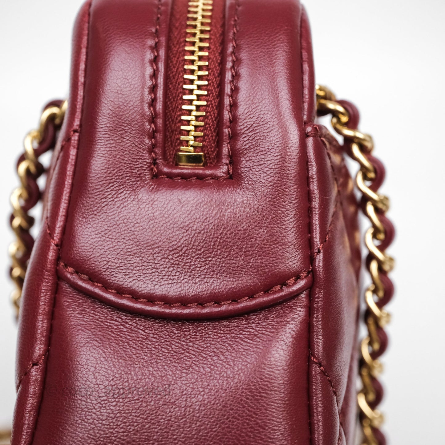Chanel Small Camera Bag Burgundy Lambskin Gold Hardware