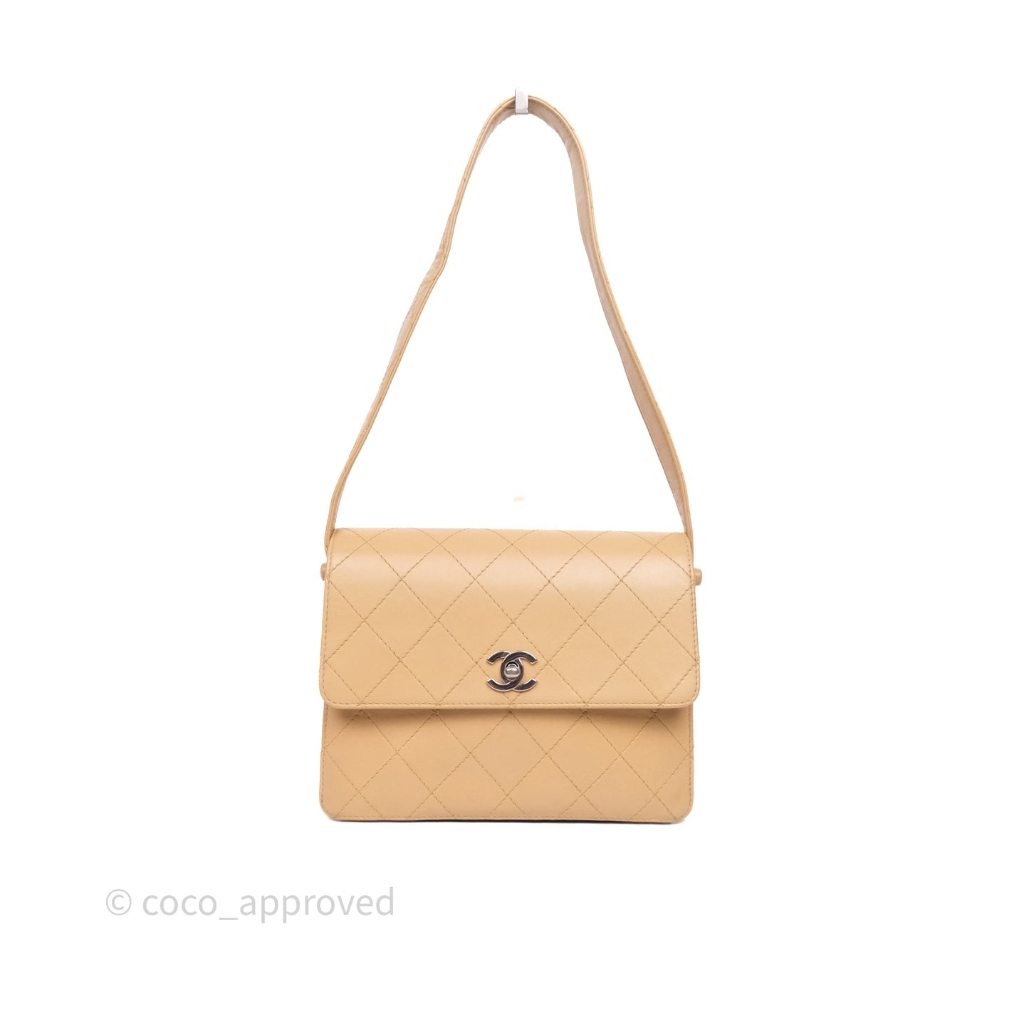 Chanel Vintage Quilted Kelly Shoulder Bag Beige Silver Hardware