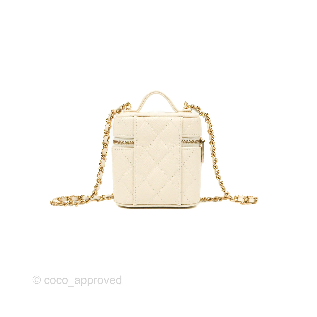 Chanel Quilted Small Handle With Care Vanity Case With Chain White Caviar Gold Hardware