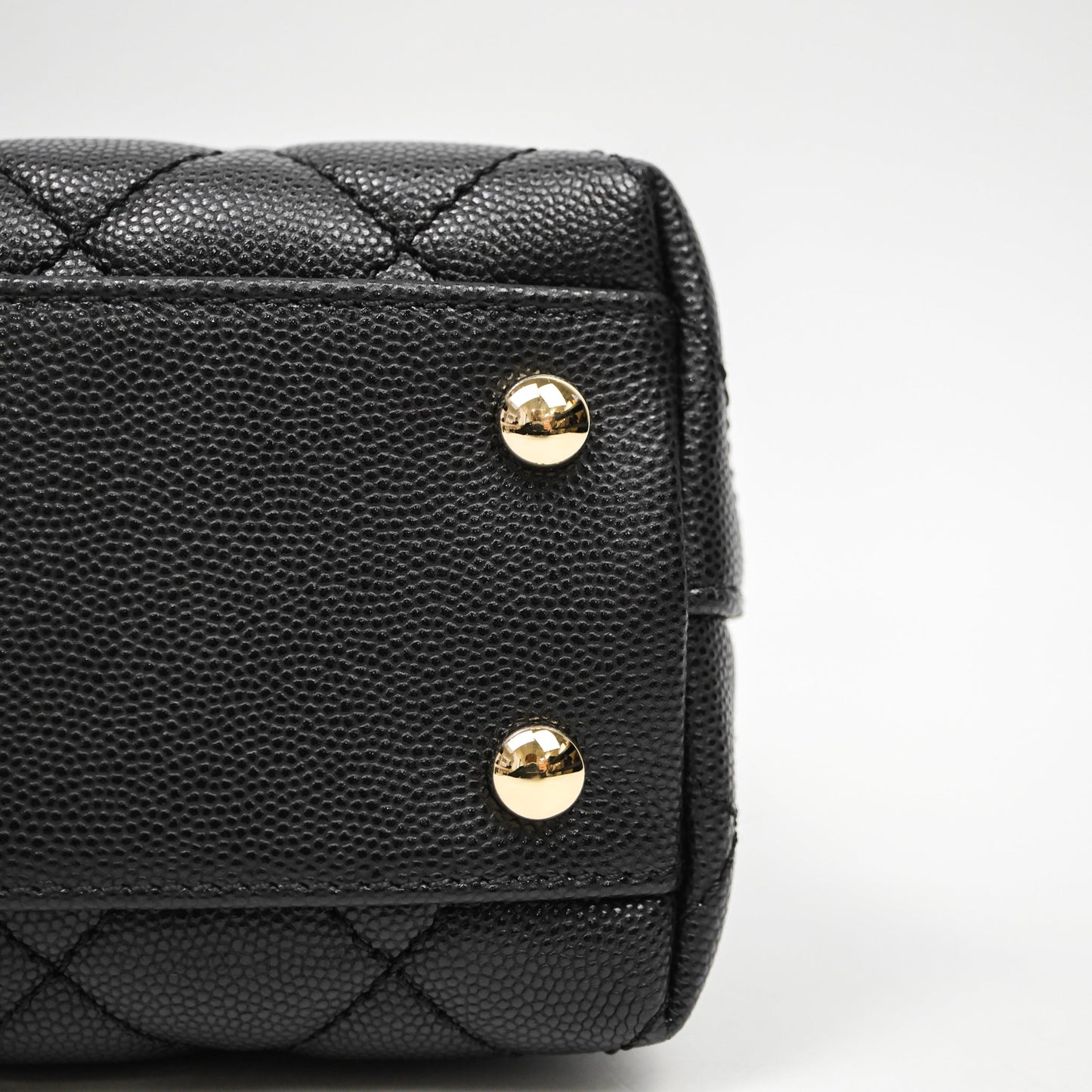 Chanel Mini Coco Handle Quilted Black Caviar Light Gold Hardware Lizard Embossed Handle