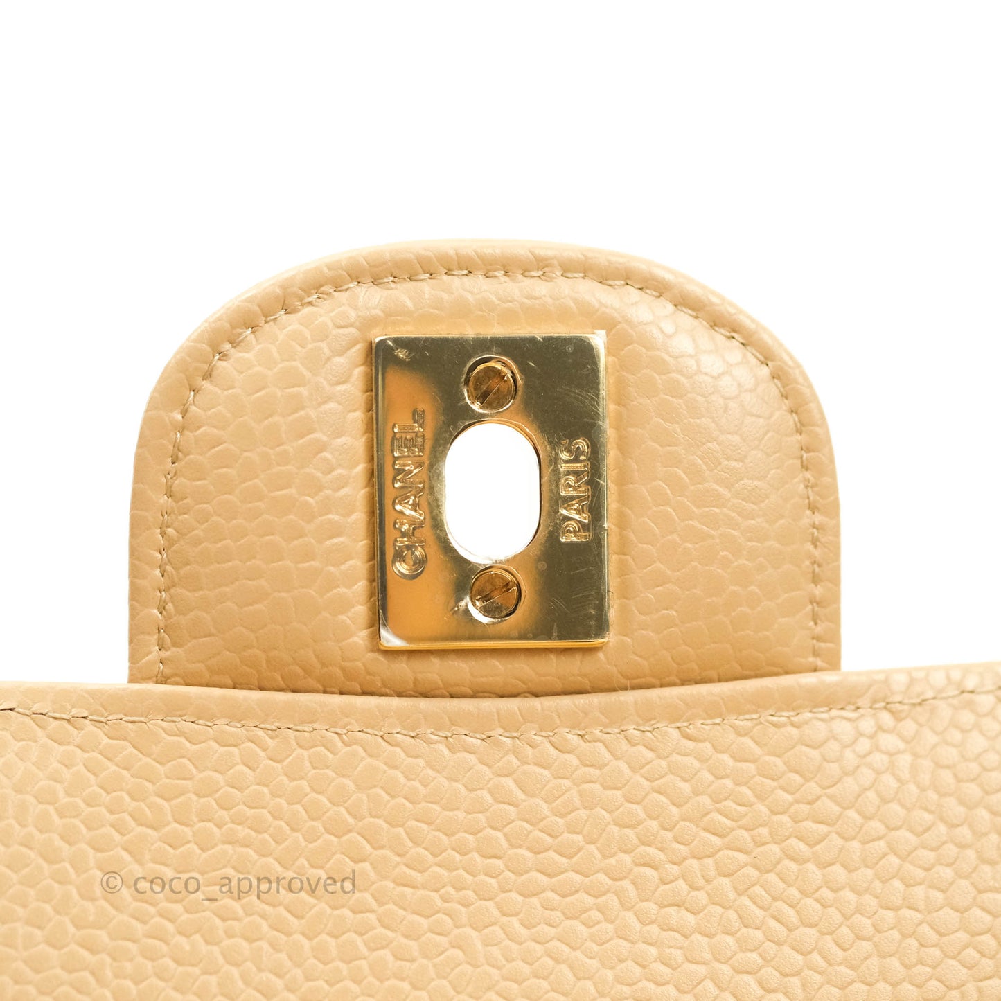 Chanel M/L Medium Quilted Caviar Double Flap Beige Gold Hardware