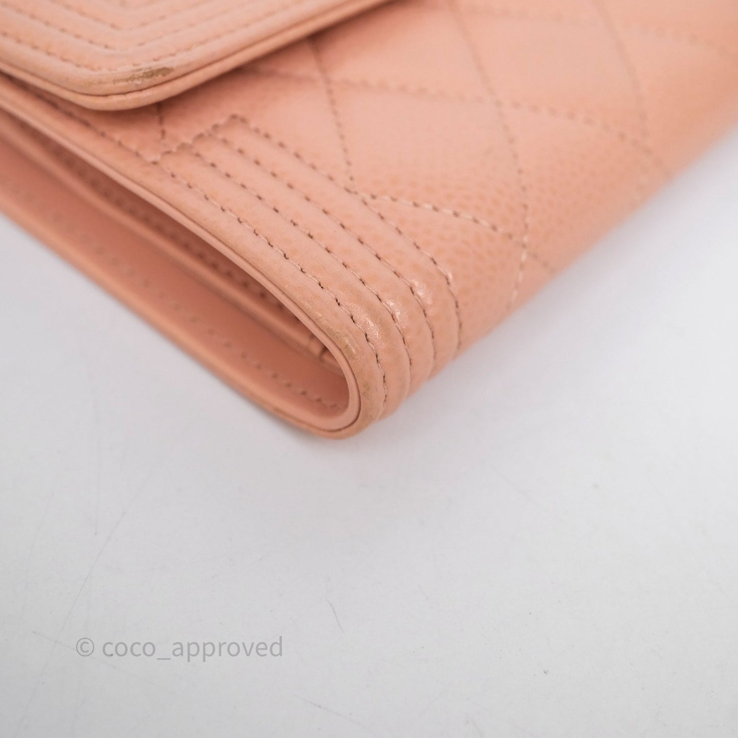 Chanel Quilted Boy Medium Trifold Flap Wallet Pink Caviar Gold Hardware