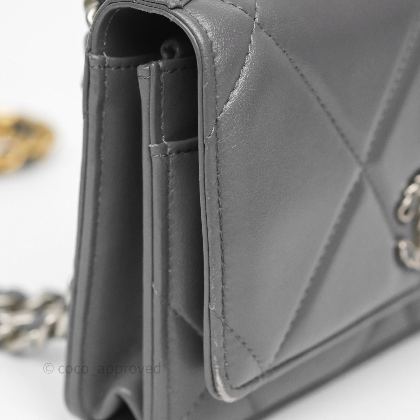 Chanel 19 Wallet on Chain WOC Grey Lambskin Mixed Hardware