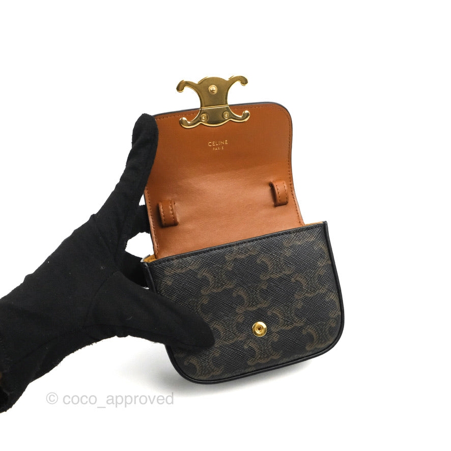 Celine Tan Canvas Calfskin Mini Triomphe