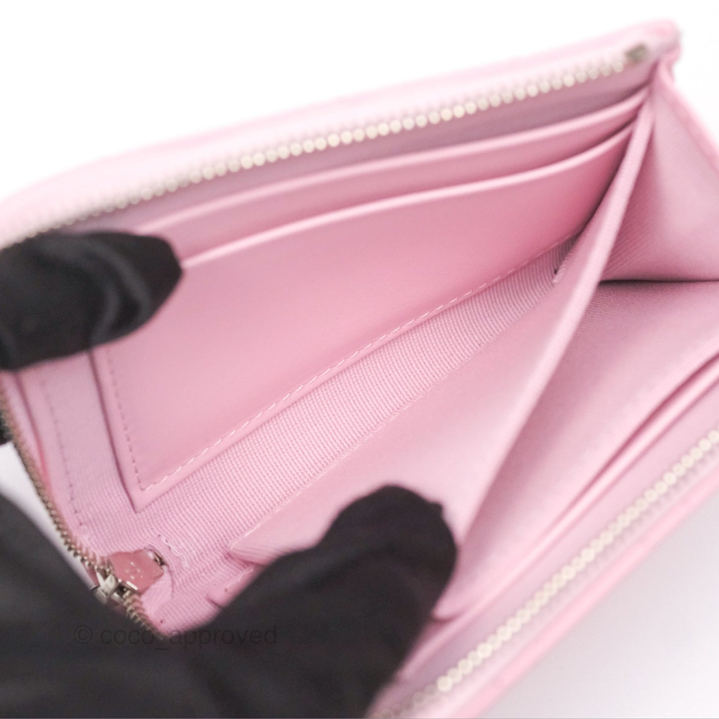 Chanel Classic Zipped Coin Purse Pink CC Silver Hardware