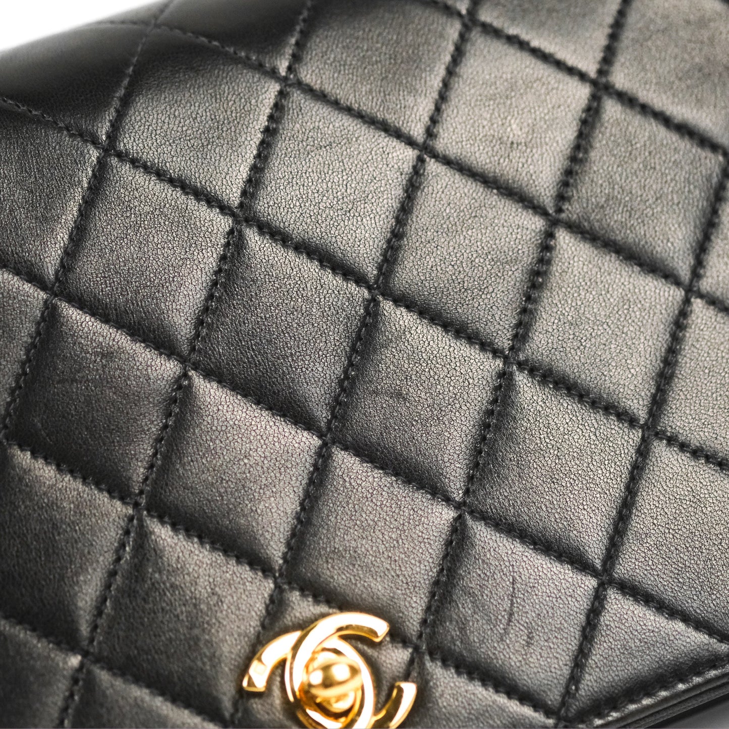 Chanel Vintage Full Flap Quilted Shoulder Bag Black Lambskin 24K Gold Hardware