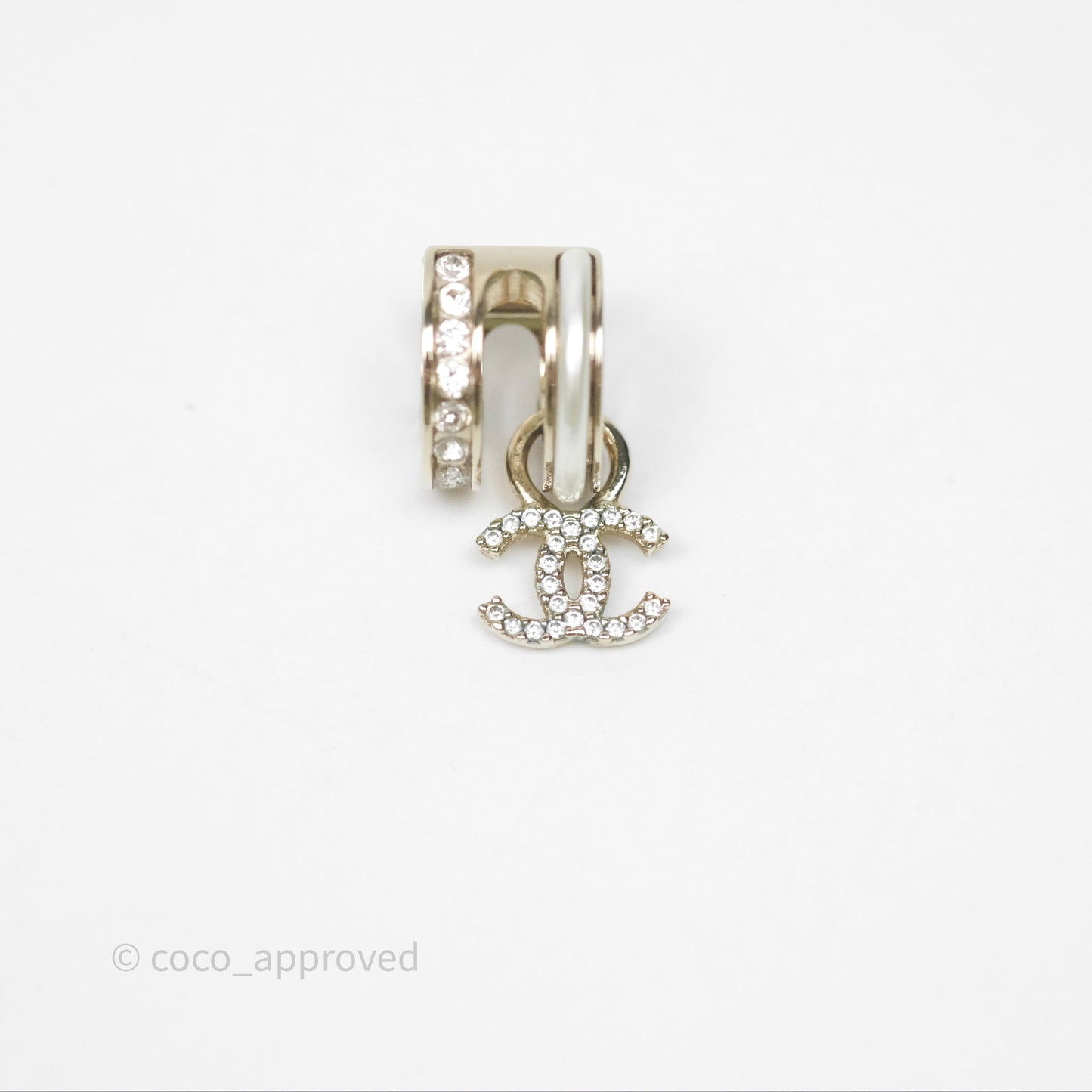 Chanel Crystal CC Pearl Hoop Earrings Gold Tone 21B