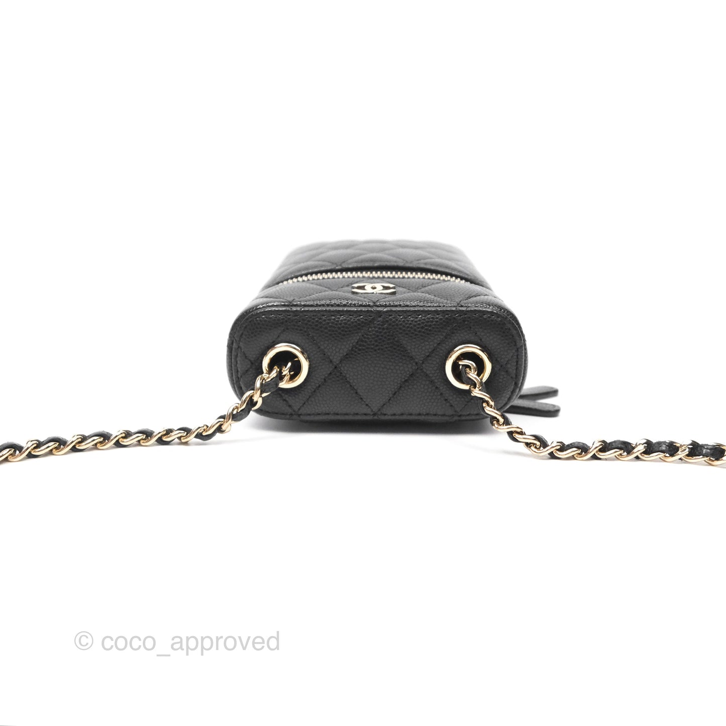 Chanel Vanity Phone Holder With Chain Black Caviar Gold Hardware