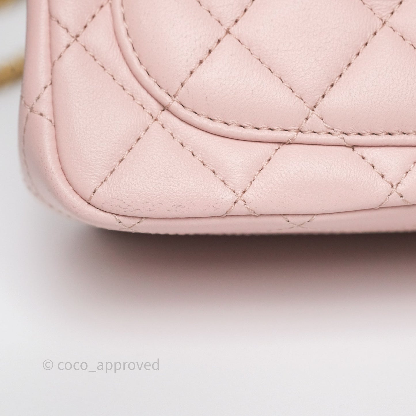 Chanel Quilted Mini Square Flap with Camellia Adjustable Chain Pink Clair Lambskin