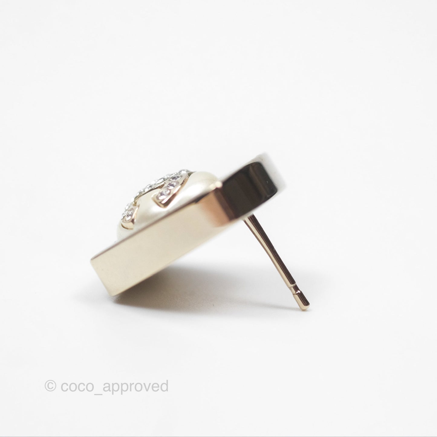 Chanel Crystal CC Pearl Square Earrings Gold Tone 23S