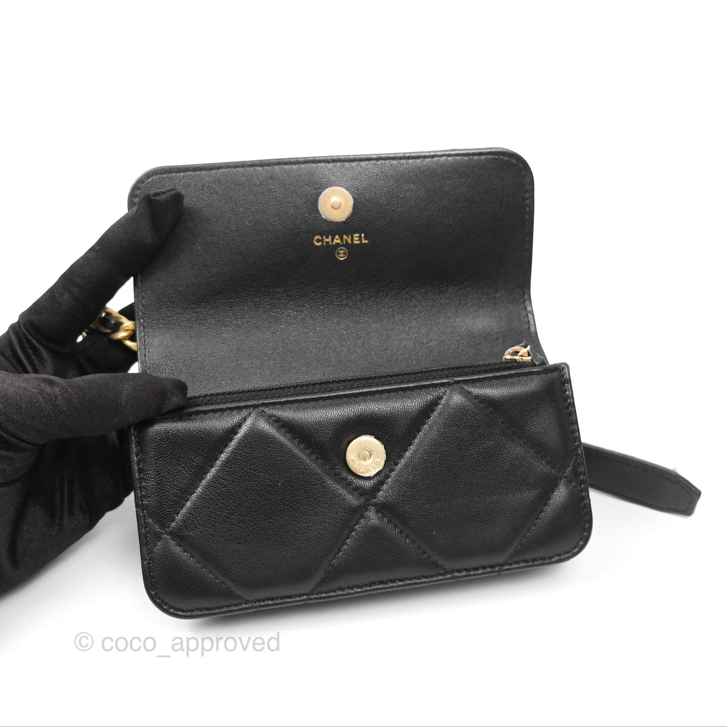 Chanel 19 Mini WOC Flap Phone Holder Black Lambskin Mixed Hardware