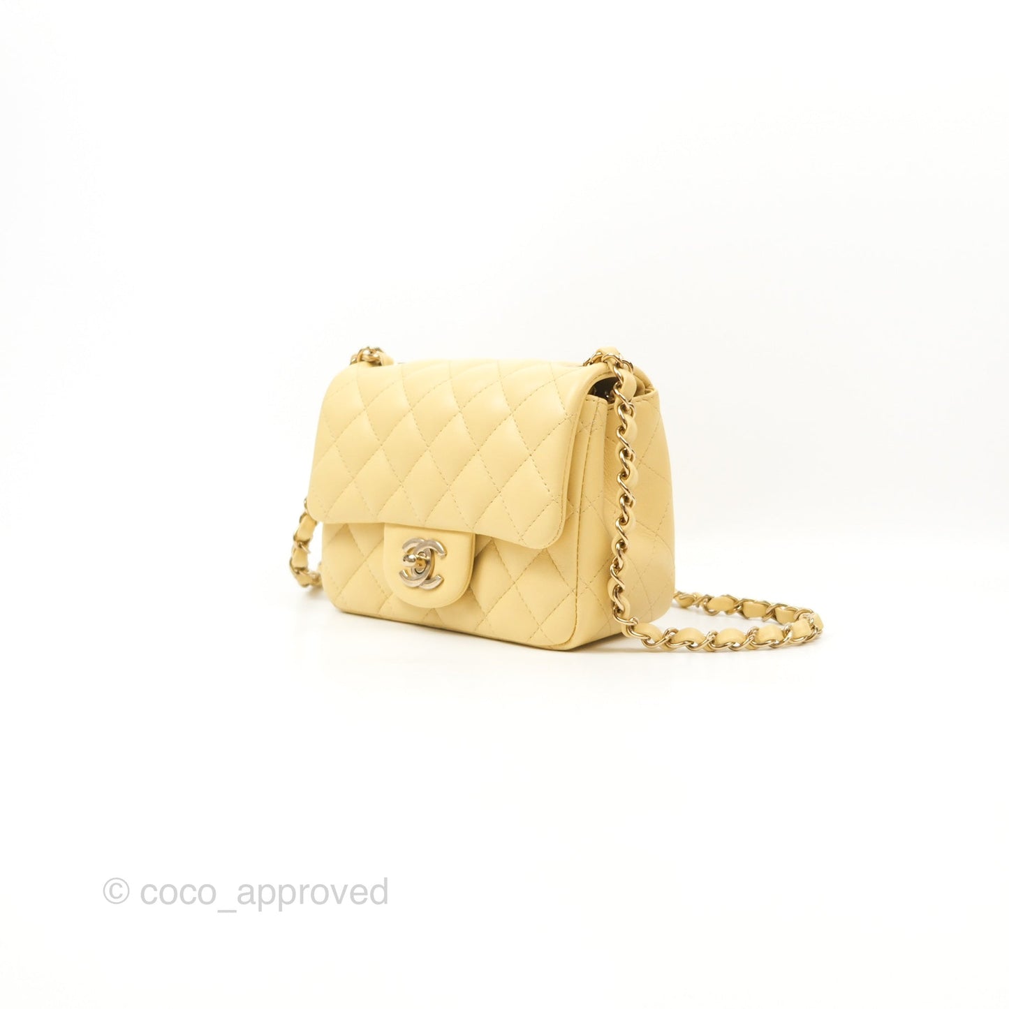 Chanel Quilted Mini Square Yellow Lambskin Gold Hardware