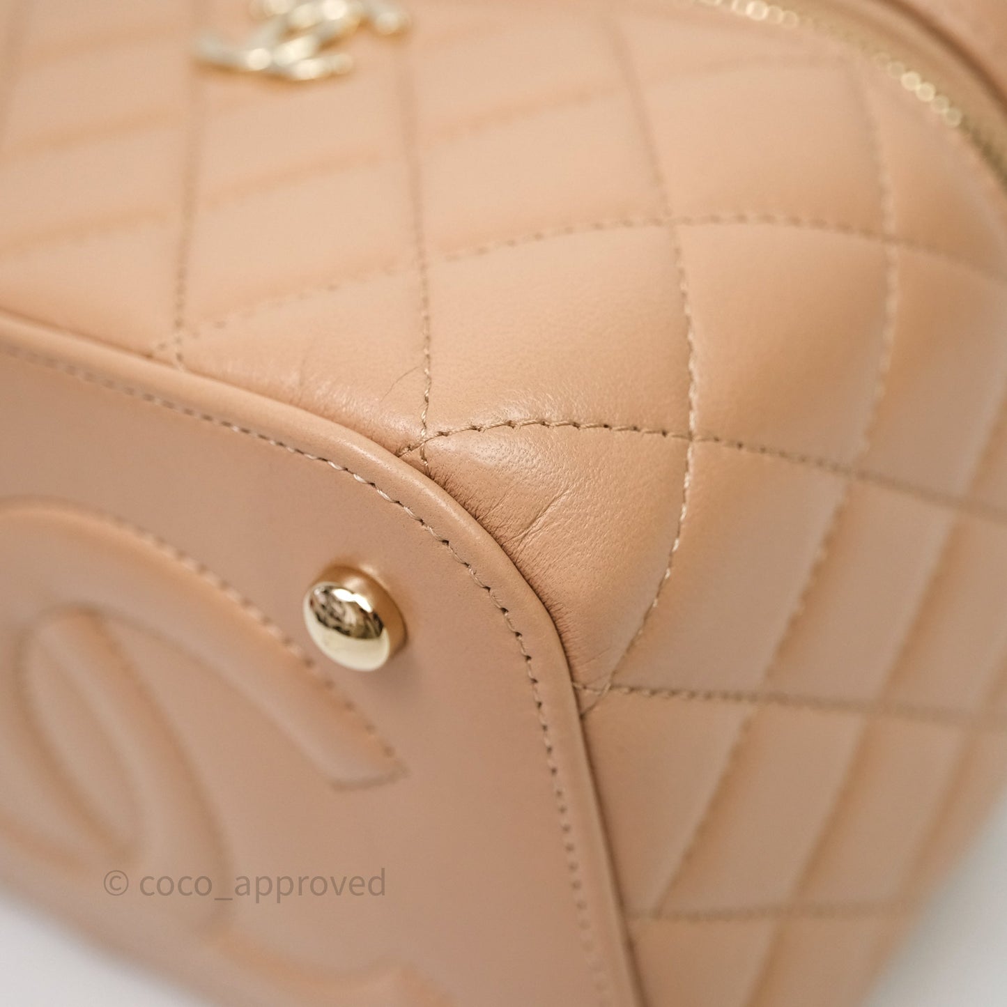 Chanel Top Handle Vanity With Chain Beige Lambskin Aged Gold Hardware