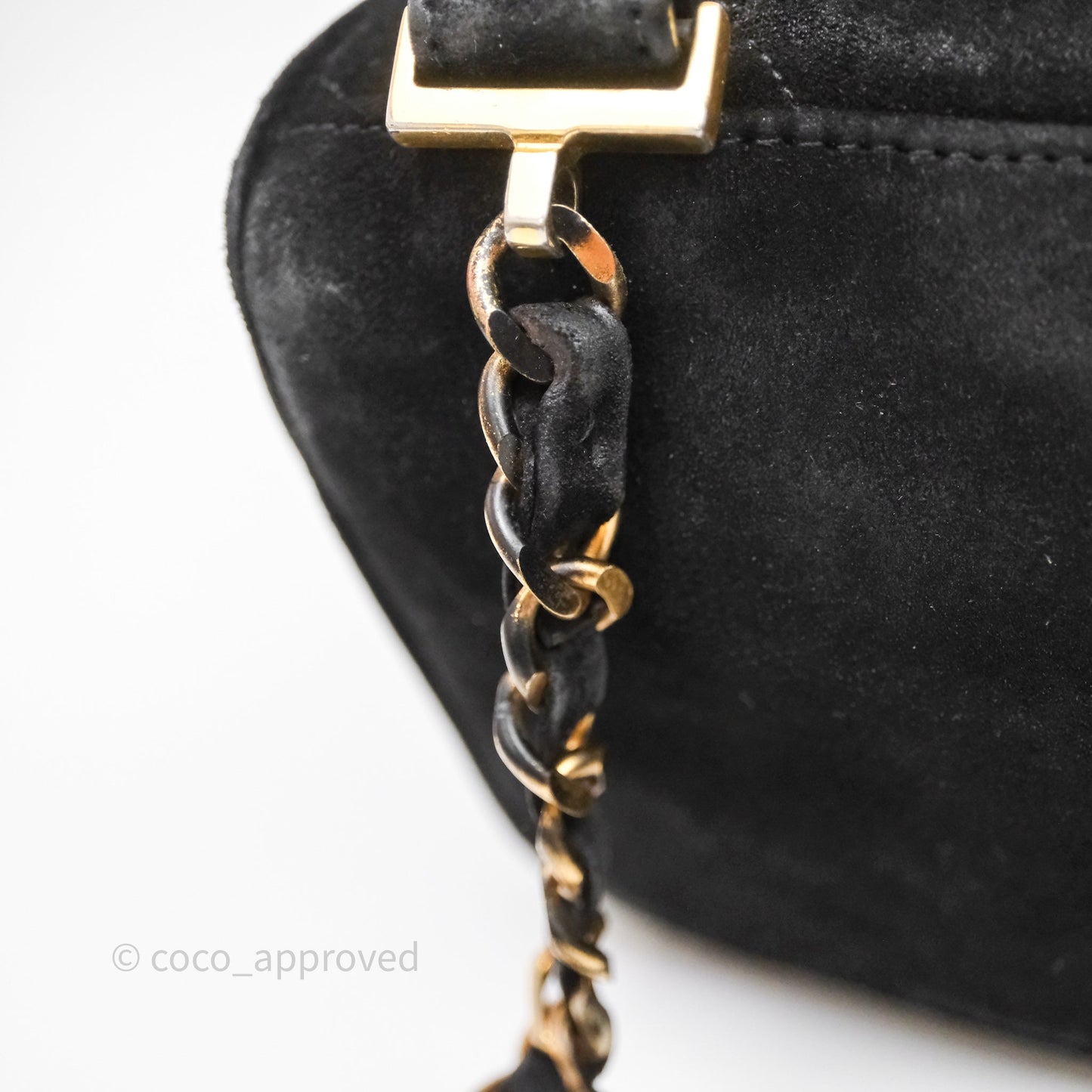 Chanel Vintage Quilted Suede CC Backpack Black Gold Hardware