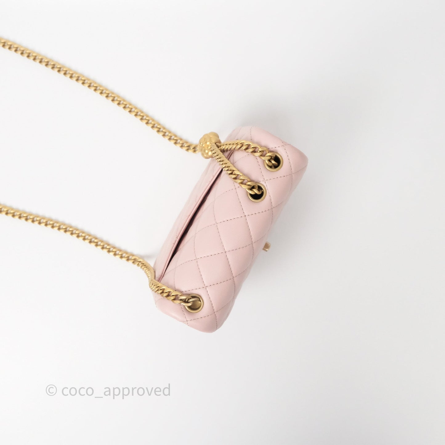 Chanel Quilted Mini Square Flap with Camellia Adjustable Chain Pink Clair Lambskin
