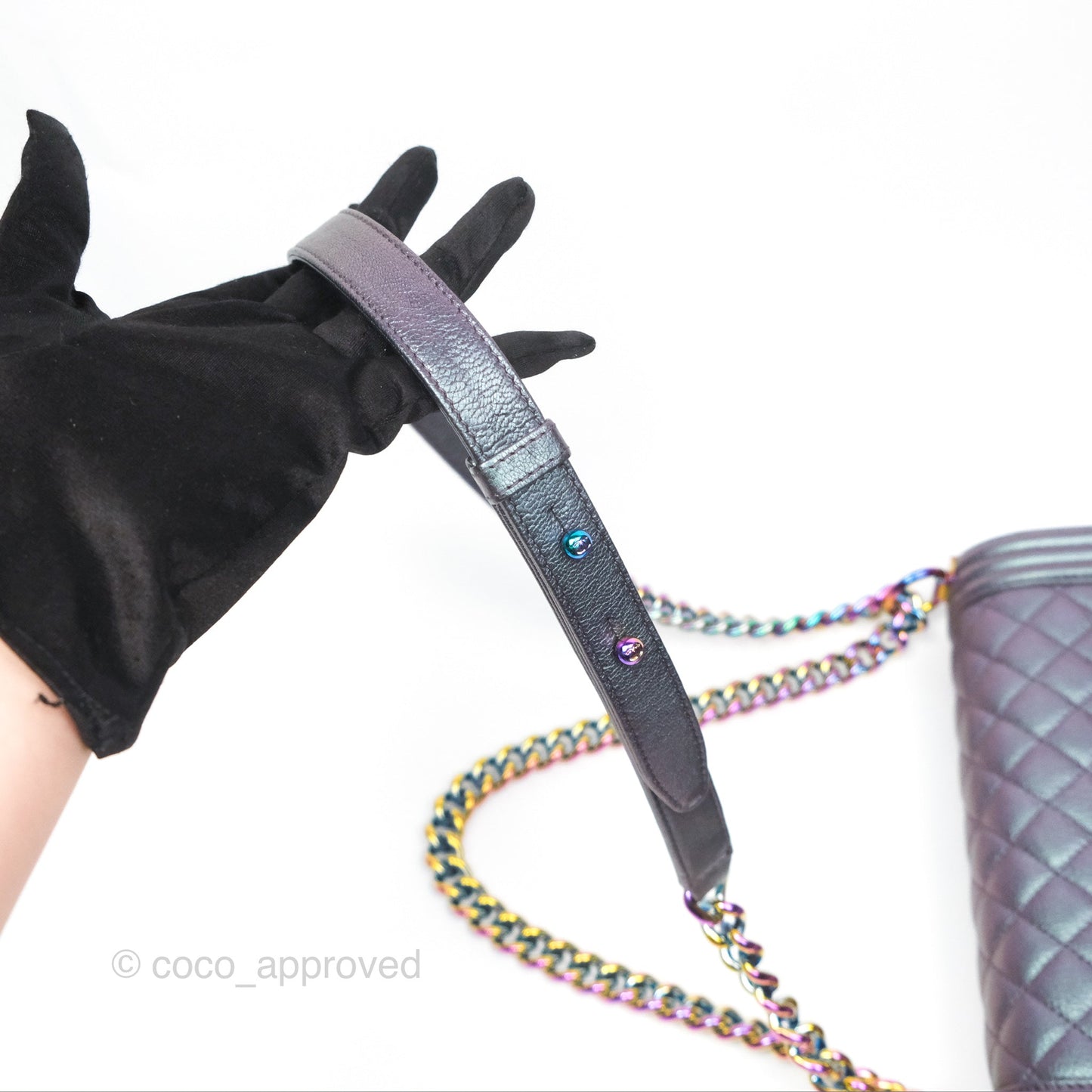 Chanel Medium Boy Quilted Iridescent Purple Goatskin Rainbow Hardware