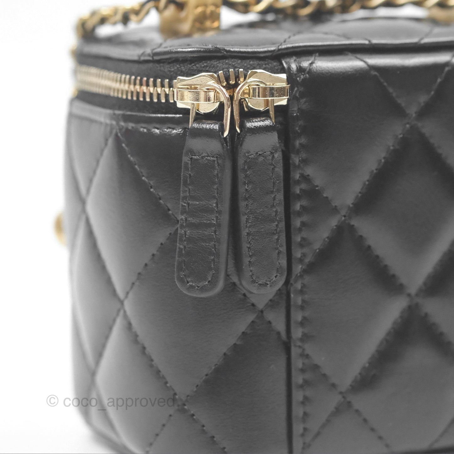 Chanel Quilted Mini Perfect Fit Vanity With Chain Black Calfskin Aged Gold Hardware 21A