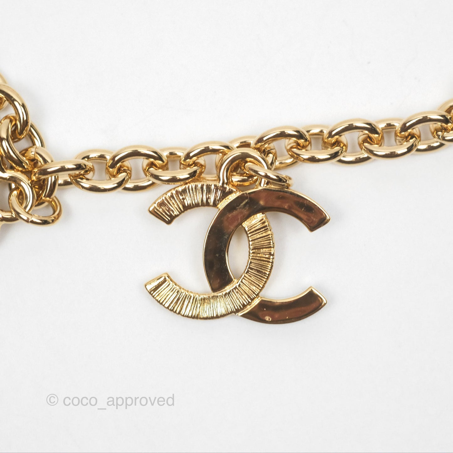 Chanel Black CC Heart Lucky Clover Chain Belt Gold Tone 24P