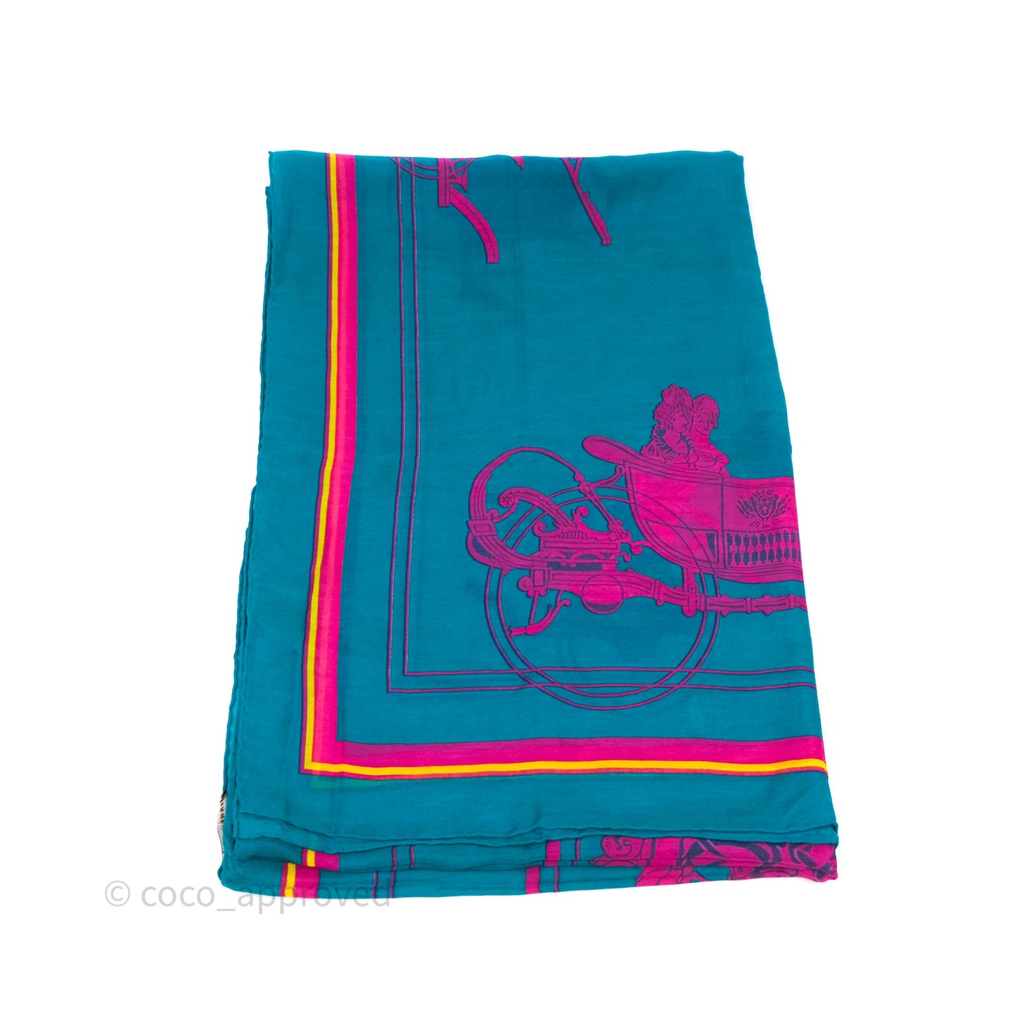Hermes Turquoise Cotton Scarf Teal/ Cerise 60x180cm