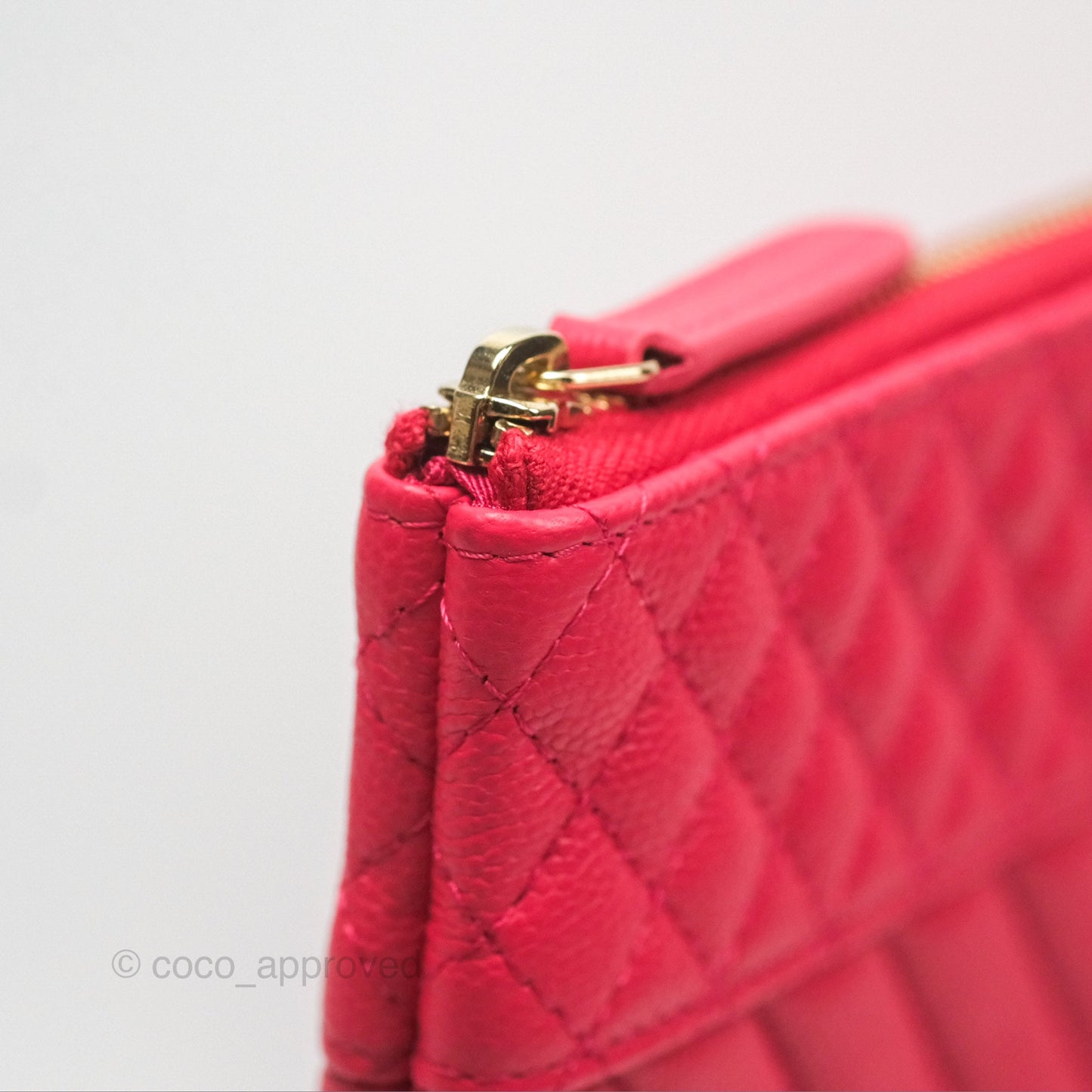 Chanel Large O Case Quilted Chevron Dark Pink Caviar Aged Gold Hardware