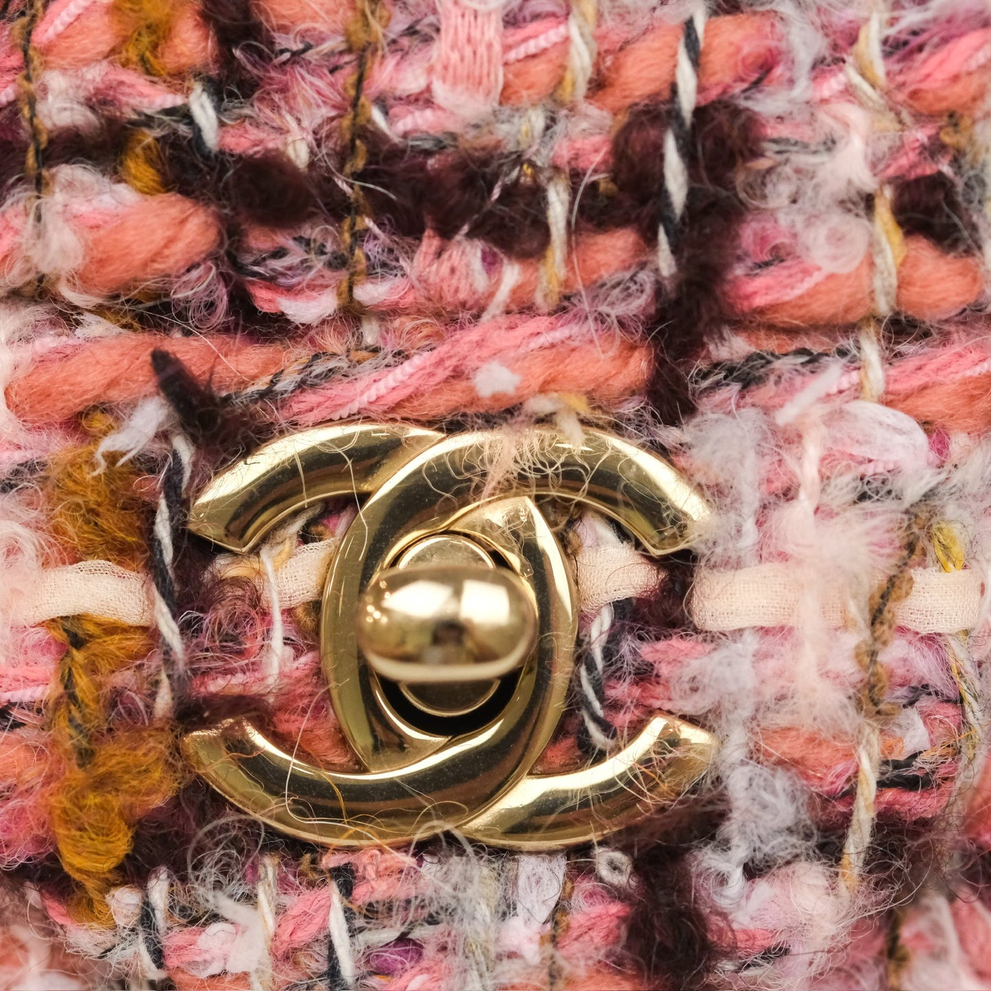Chanel Mini Rectangular Pink Burgundy Tweed Gold Hardware 23K