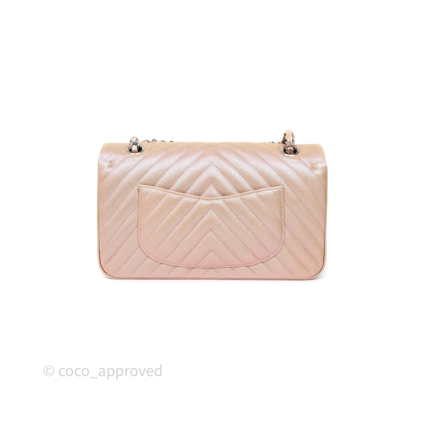 Chanel Classic Medium Double Flap Chevron Iridescent Rose Gold Pink Caviar 17B