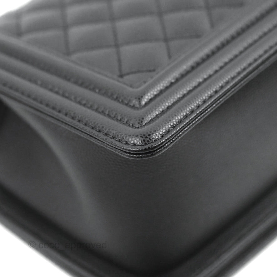Chanel Quilted Medium Boy Black Caviar Aged Gold Hardware