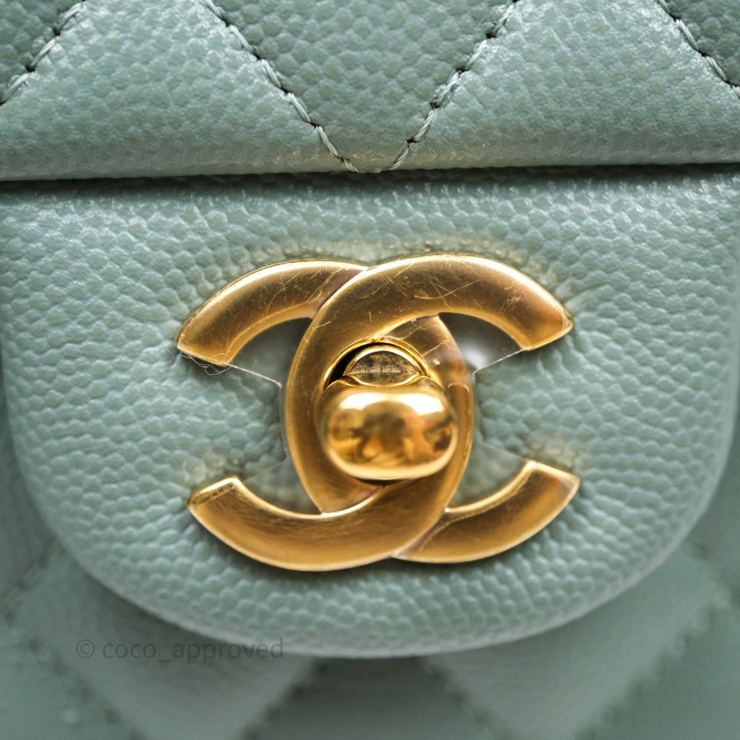 Chanel Small Quilted Classic Flap Tiffany Green Cavier Gold Hardware