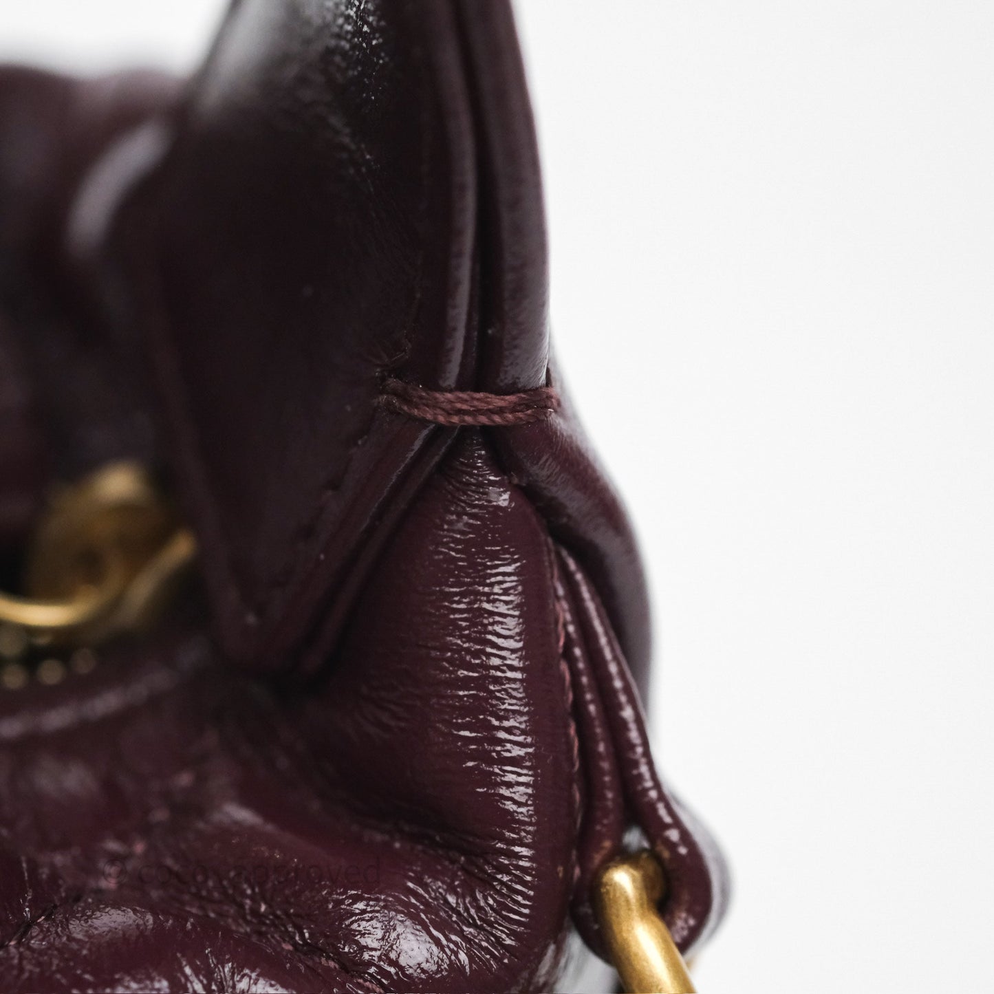 Chanel Mini Hobo Pouch Dark Burgundy Shiny Crumpled Calfskin Aged Gold Hardware