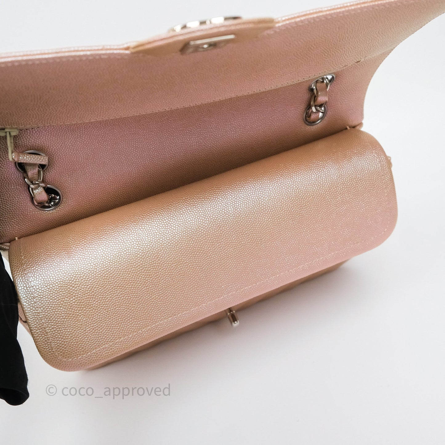 Chanel Classic Medium Double Flap Chevron Iridescent Rose Gold Pink Caviar 17B