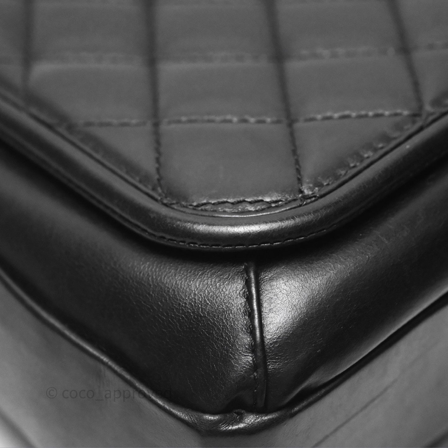 Chanel Quilted Large Prestige Top Handle Flap Calfskin Black Ruthenium Hardware