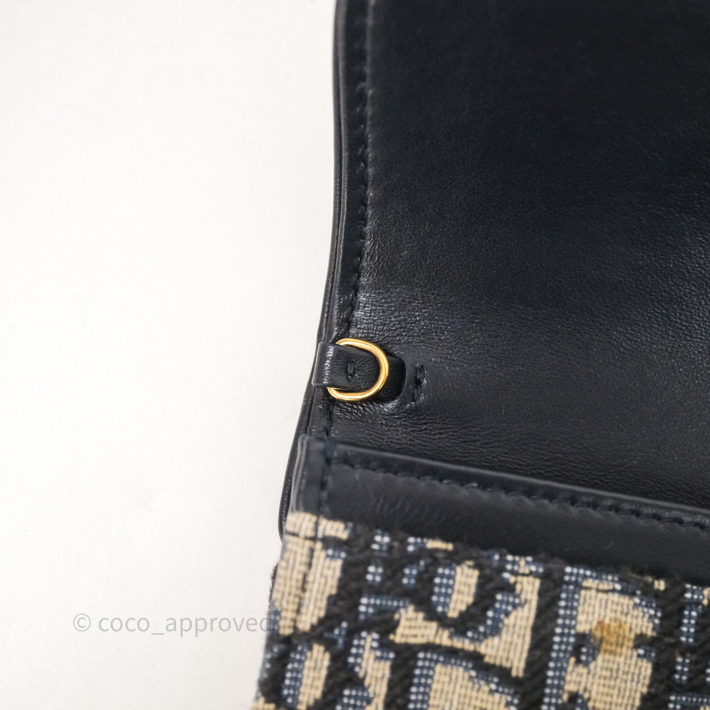 Christian Dior Small Saddle Pouch Wallet with Chain Blue Dior Oblique Jacquard