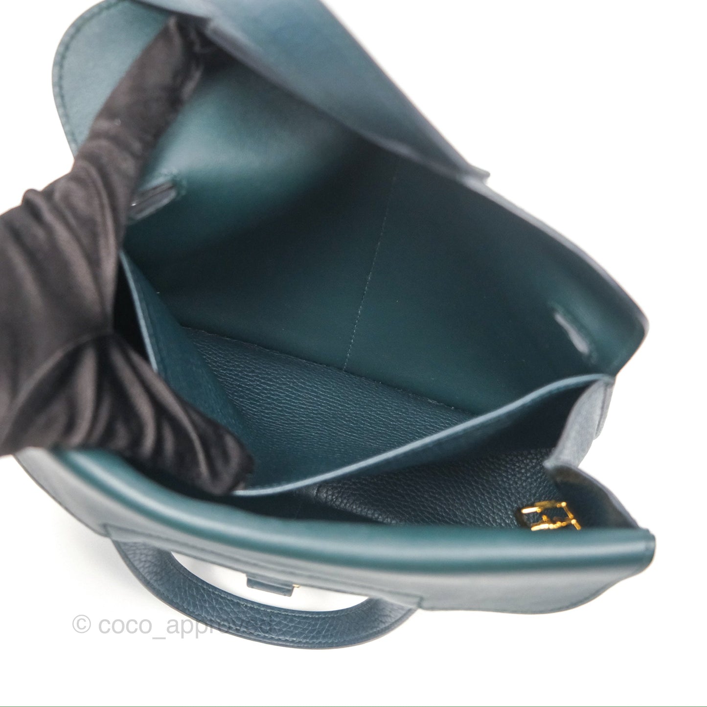 Hermès Halzan 25 Taurillon Clemence 60 Vert Cypres Gold Hardware