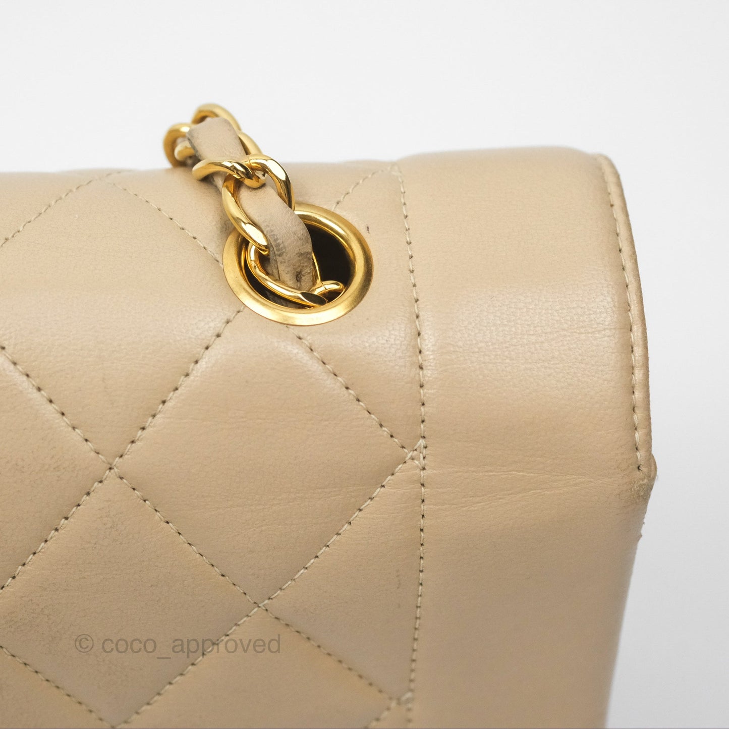 Chanel Vintage Small Quilted Classic Diana Flap Bag Beige Lambskin 24K Gold Hardware
