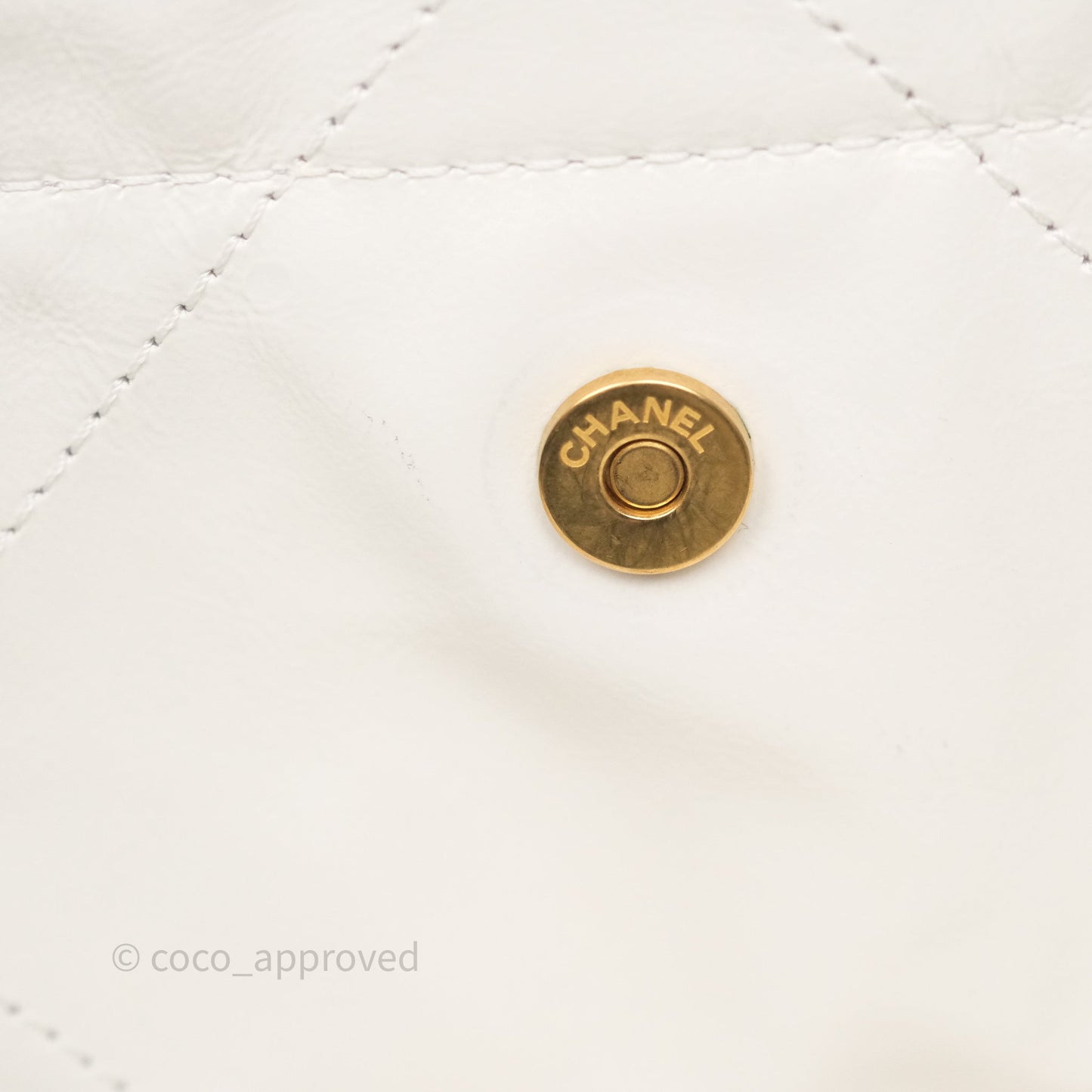 Chanel 22 Small White Aged Calfskin Black Logo Aged Gold Hardware