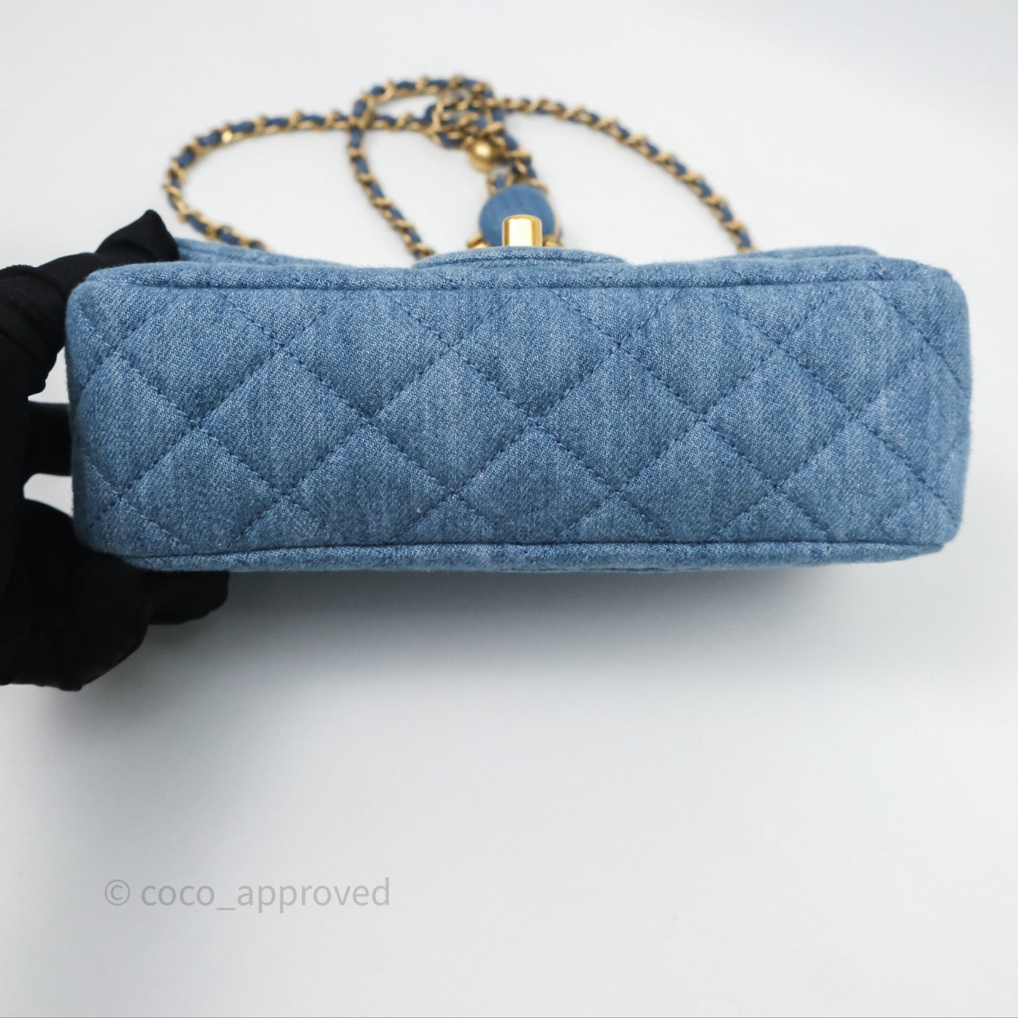 Chanel Mini Rectangular Pearl Crush Flap Quilted Denim Aged Gold Hardware