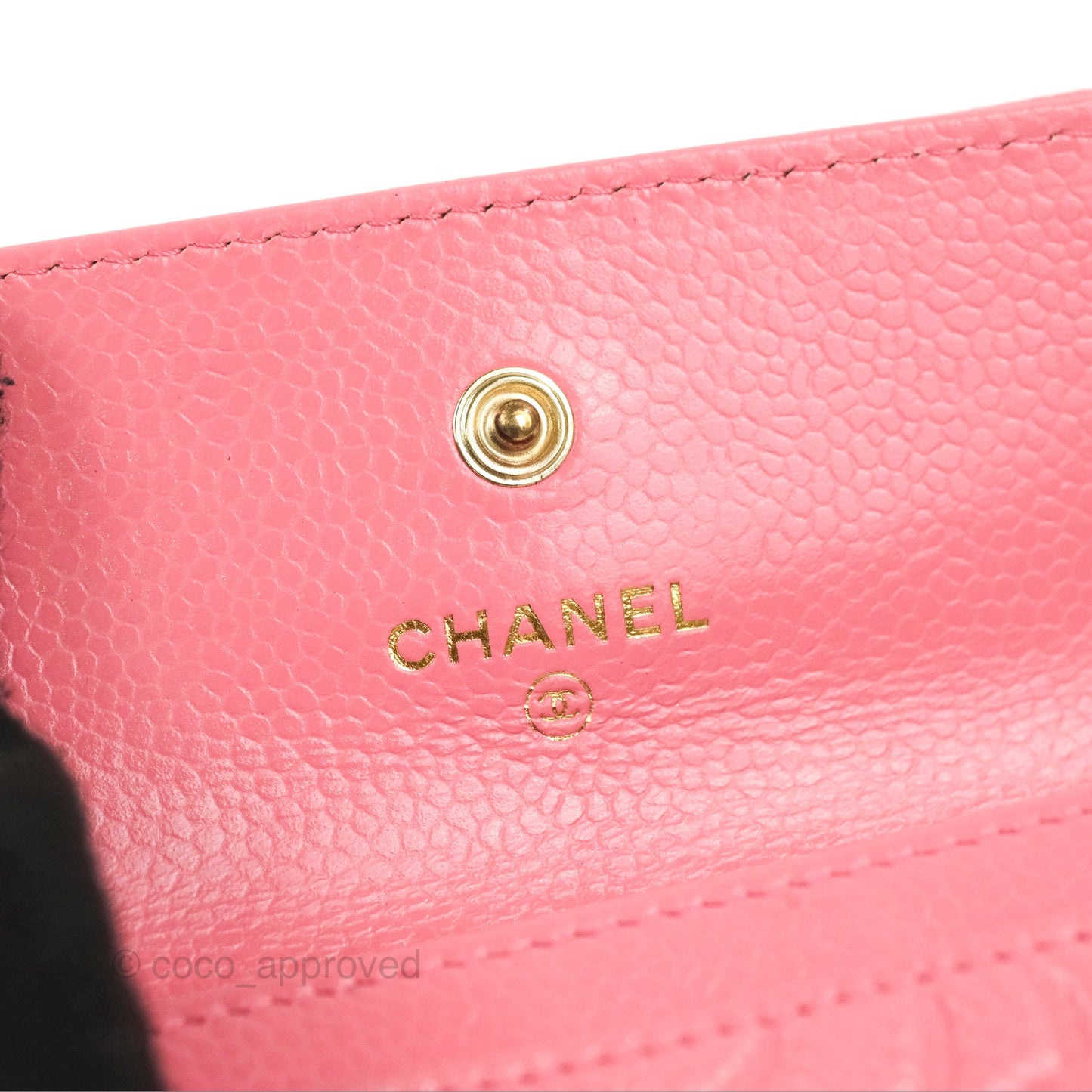 Chanel Camellia Card Holder Pink Caviar Gold Hardware