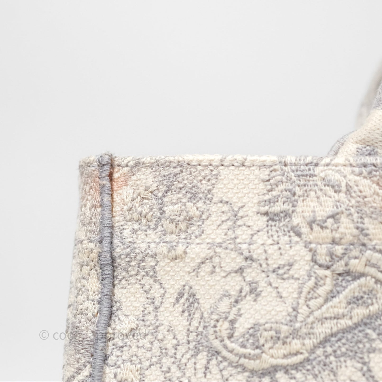 Christian Dior Medium (Old Small) Embroidered Toile De Jouy Light Grey Canvas Book Tote