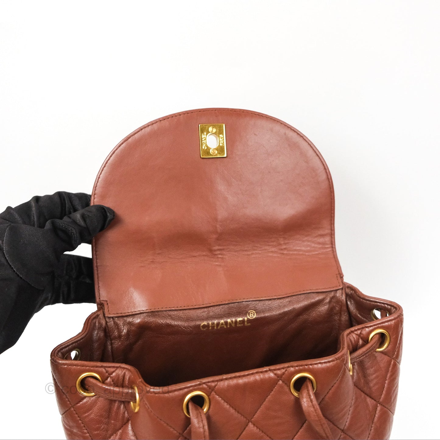 Chanel Vintage CC Duma Backpack Brown Lambskin 24K Gold Hardware