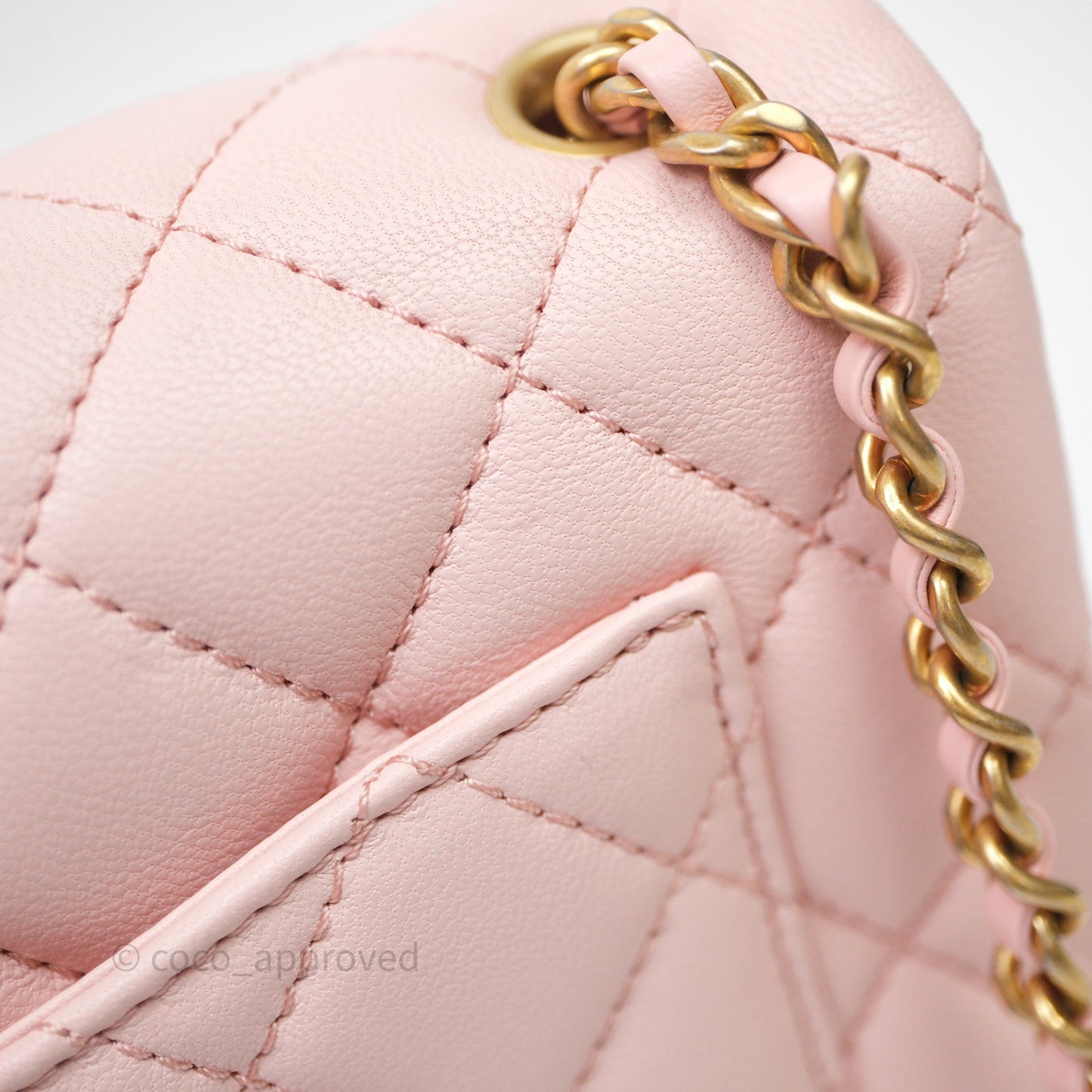 Chanel Mini Rectangular Pearl Crush Baby Pink Lambskin Aged Gold Hardware