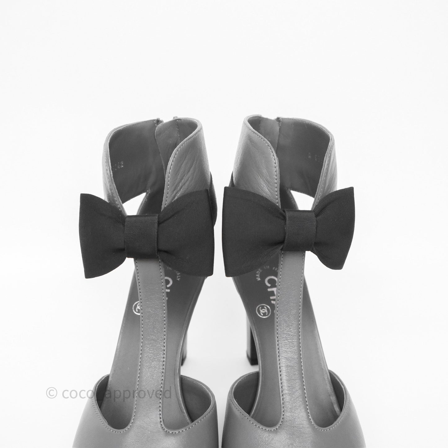 Chanel Cap Toe Bow Ankle-cuff Sandals Grey Black Lambskin